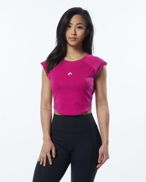 Women's Alphalete Velocity Crop Tee Shirts Arcade Pink | 1527-PHELF