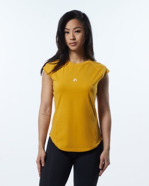 Women's Alphalete Velocity Tee Shirts Exotic Yellow | 7625-JFYUK