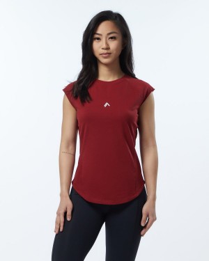 Women's Alphalete Velocity Tee Shirts Tartan Red | 8216-ZCNRL