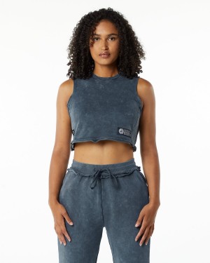 Women's Alphalete Very Terry Crop Cutoff Tank Top Blue Topaz | 3947-RKLCH