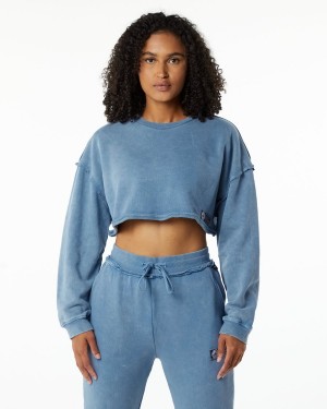 Women's Alphalete Very Terry Crop Pullover Jackets Celestial Blue | 1845-YQMSE