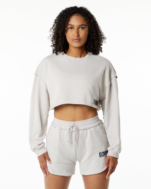 Women's Alphalete Very Terry Crop Pullover Jackets Moonstone | 3082-AUVPE