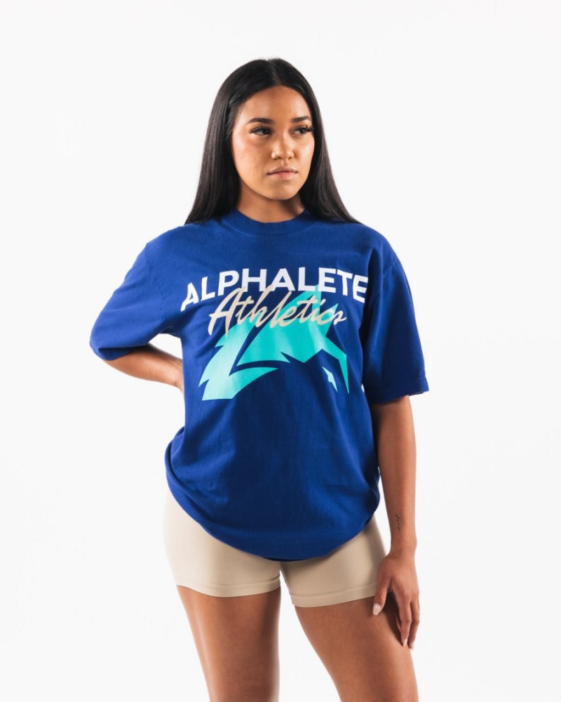 Men's Alphalete AA Beach Tee Shirts Royal Blue | 2367-MWNVR