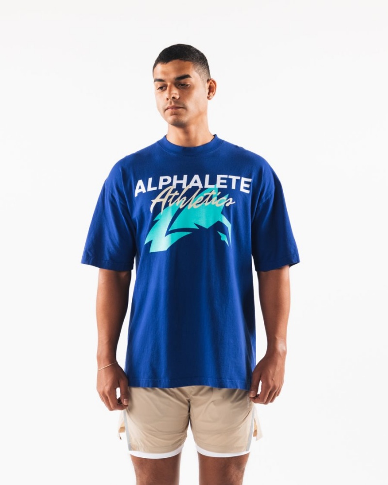 Men's Alphalete AA Beach Tee Shirts Royal Blue | 2367-MWNVR