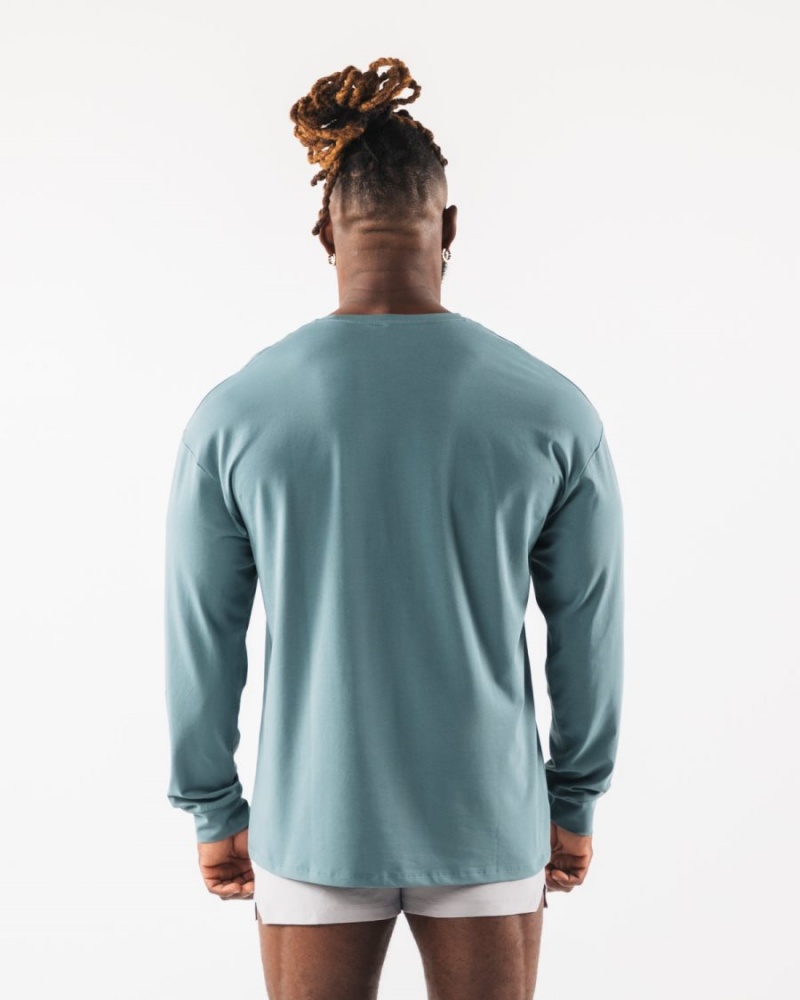 Men's Alphalete AA Paisley Print LS Tee Shirts Turquoise | 5461-OKMVP