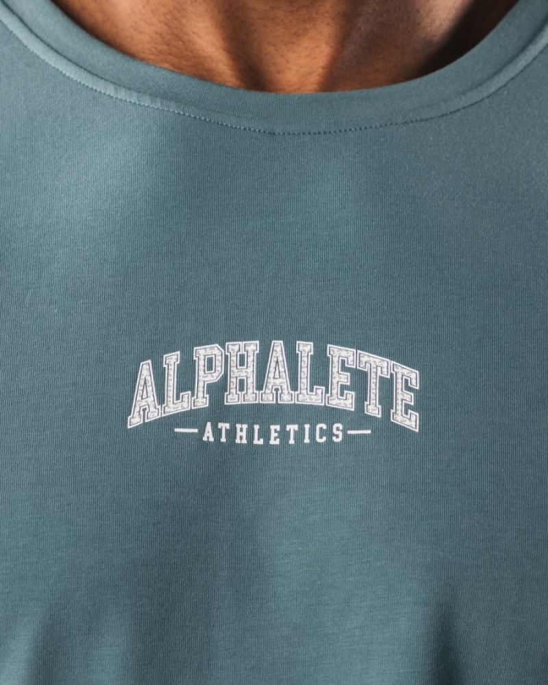 Men's Alphalete AA Paisley Print LS Tee Shirts Turquoise | 5461-OKMVP