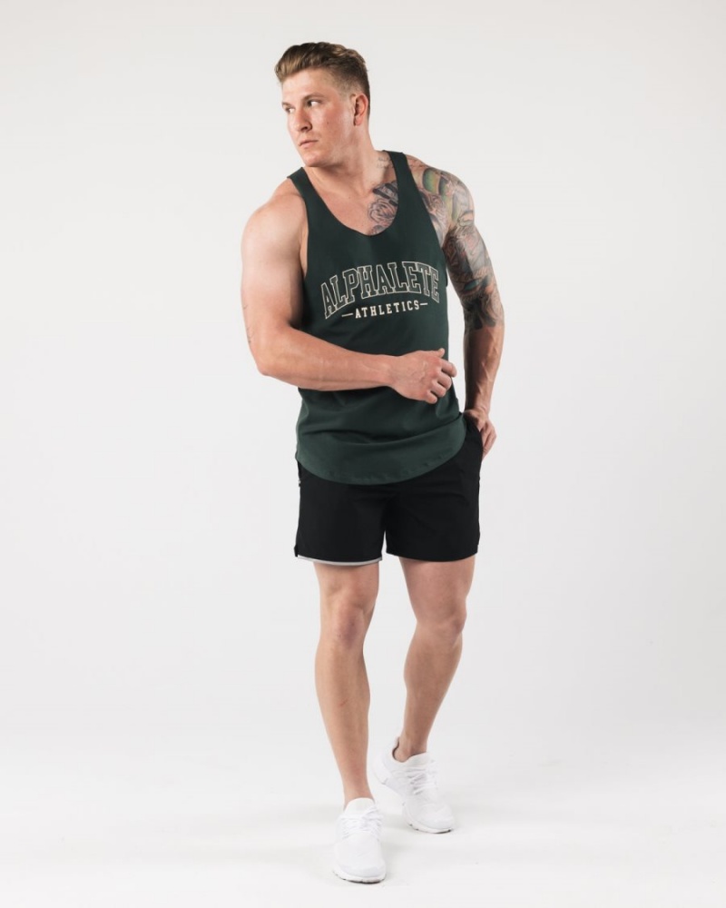 Men's Alphalete AA Raw Cut Tank Tanks Evergreen | 1576-XNVWU