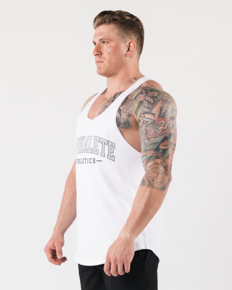 Men's Alphalete AA Raw Cut Tank Tanks White | 4621-RMITN