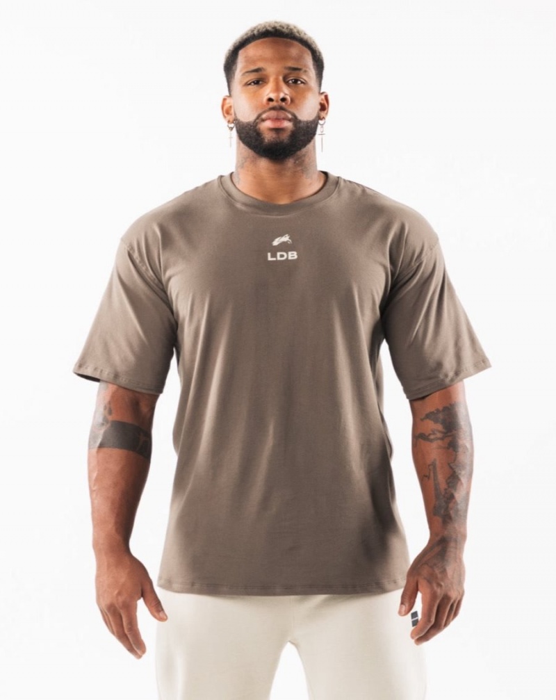 Men\'s Alphalete Brushed Crest Tee Shirts Desert Taupe / Sea Shell | 1508-MVPNU