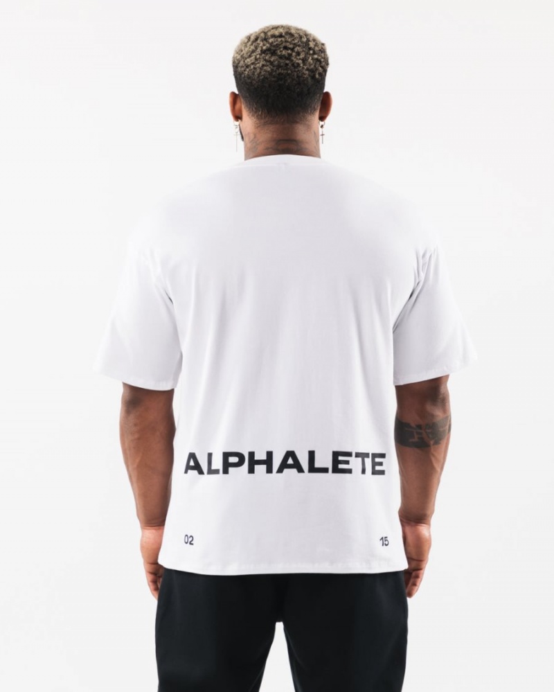 Men's Alphalete Brushed Crest Tee Shirts White | 7281-FQTIH