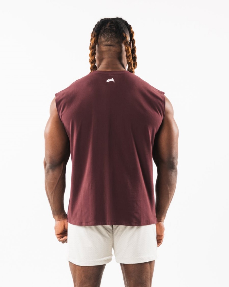 Men's Alphalete Brushed Wolf Head Muscle Tank Tanks Sangria | 9401-QGVNL