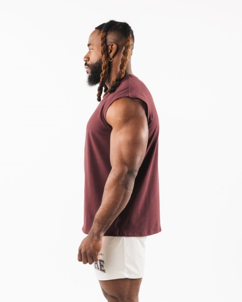 Men's Alphalete Brushed Wolf Head Muscle Tank Tanks Sangria | 9401-QGVNL