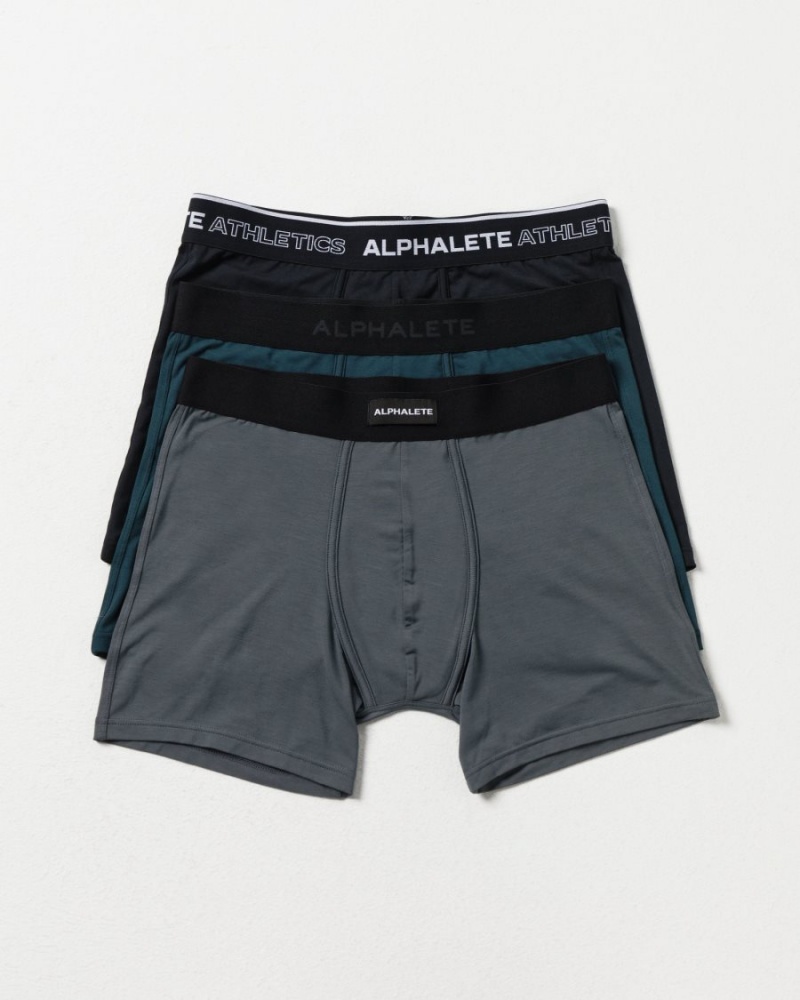 Men\'s Alphalete Classic Boxer Brief 3pk Underwear Black / Midnight / Smoke | 4951-QGKUT