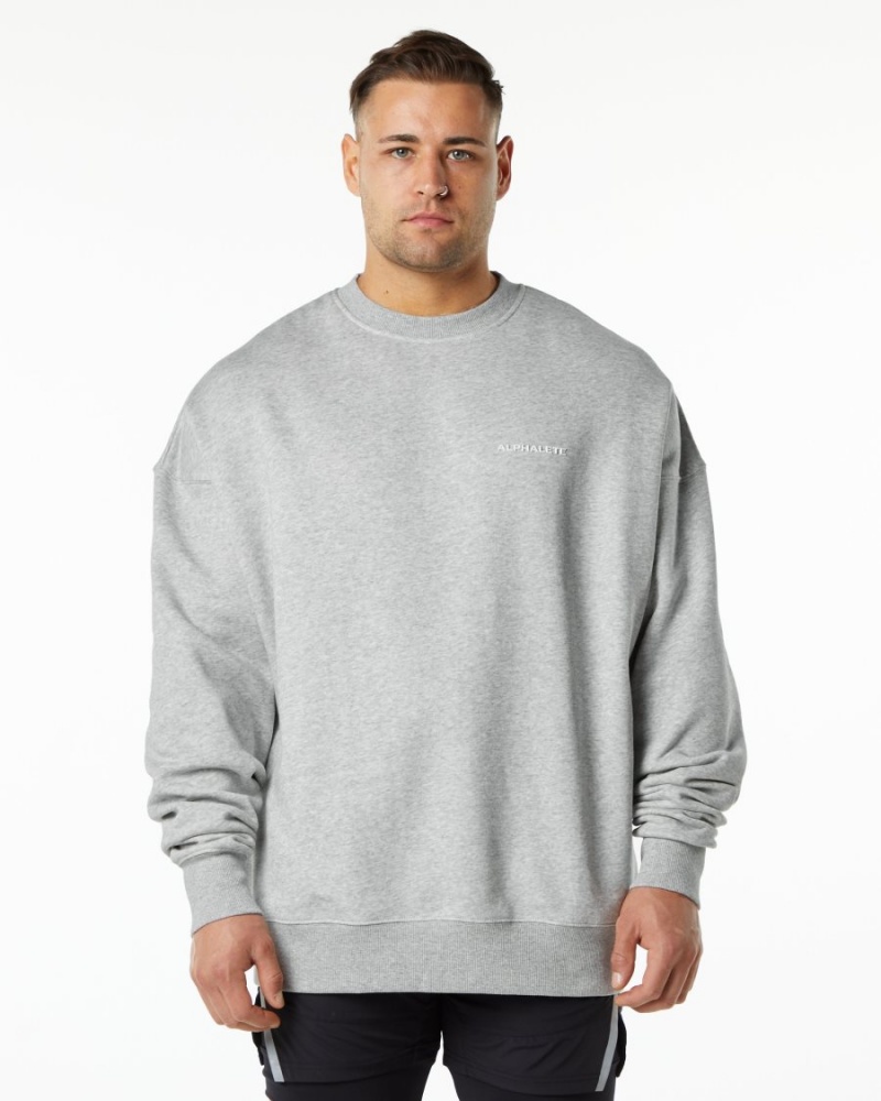 Men's Alphalete Classic Crew Jackets Heather Grey | 3928-BYADH