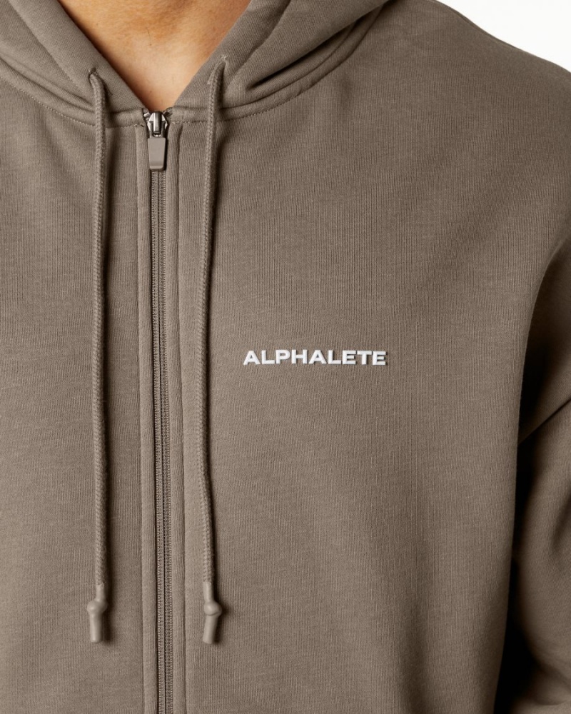 Men's Alphalete Classic Full-Zip Jacket Jackets Mocha | 0592-MPEAI