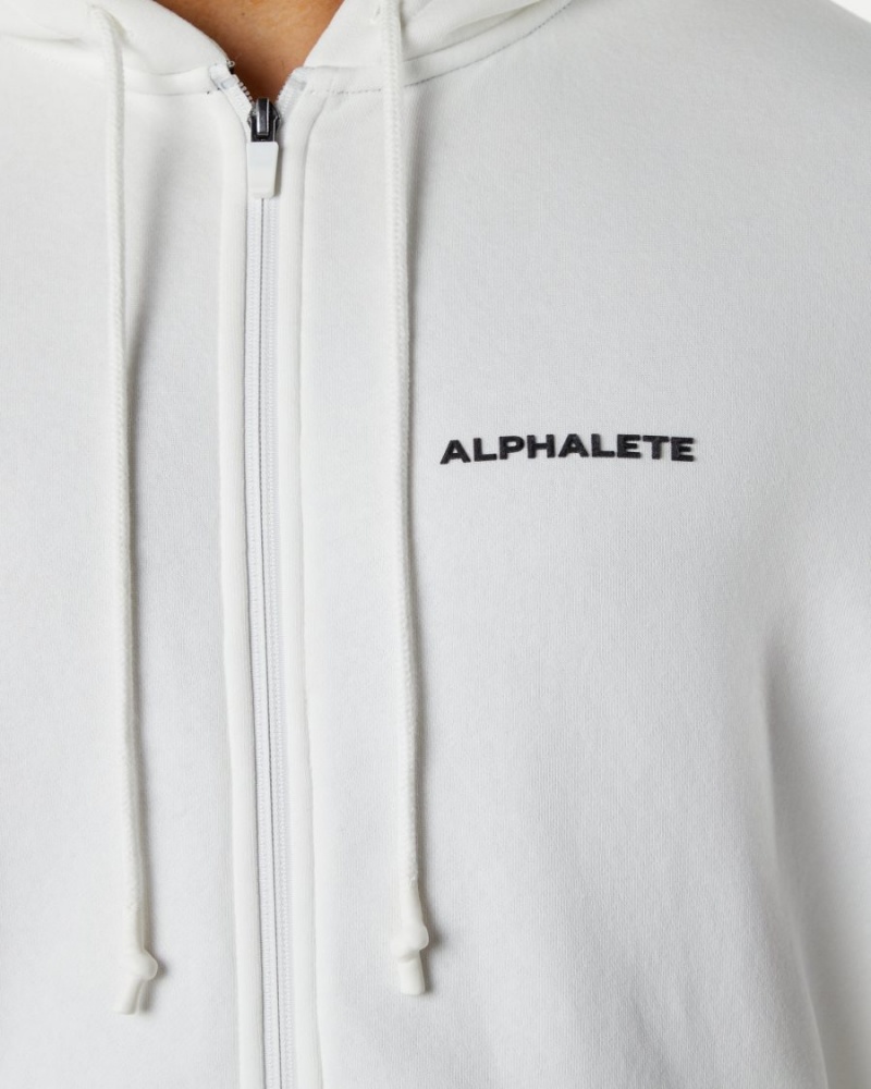 Men's Alphalete Classic Full-Zip Jacket Jackets White | 3781-TKJAZ