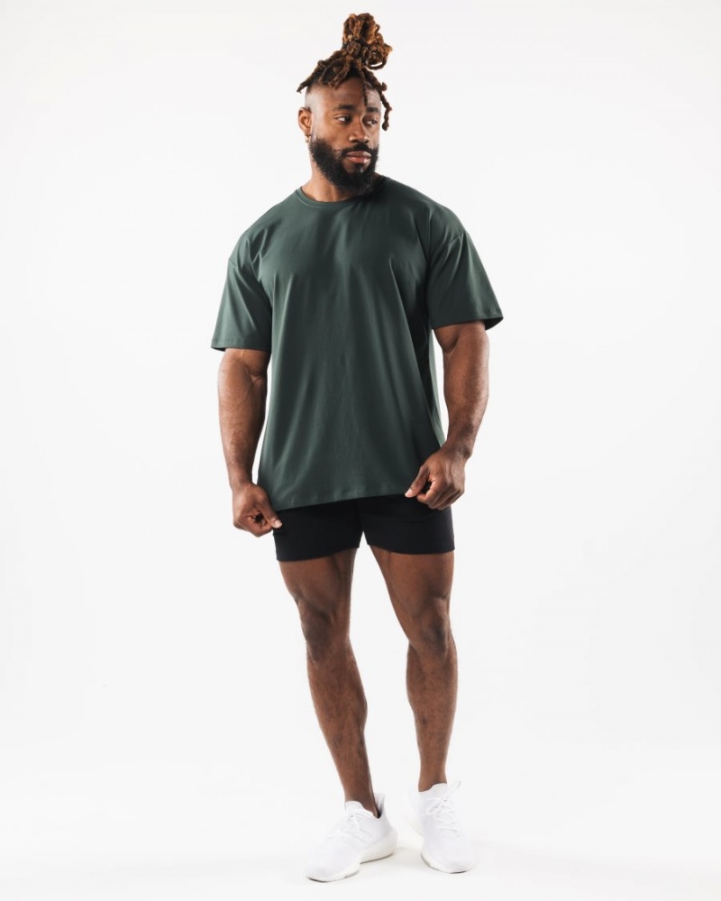 Men's Alphalete Collegiate Tee Shirts Evergreen | 2074-ROWZE