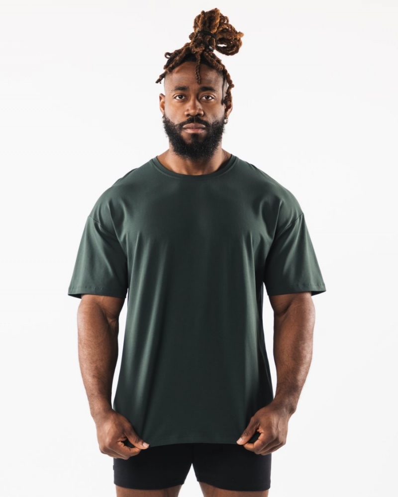 Men's Alphalete Collegiate Tee Shirts Evergreen | 2074-ROWZE