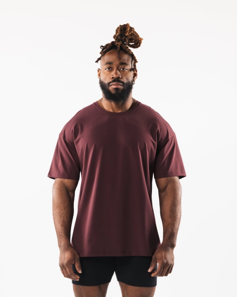 Men's Alphalete Collegiate Tee Shirts Sangria | 3728-BJCSU