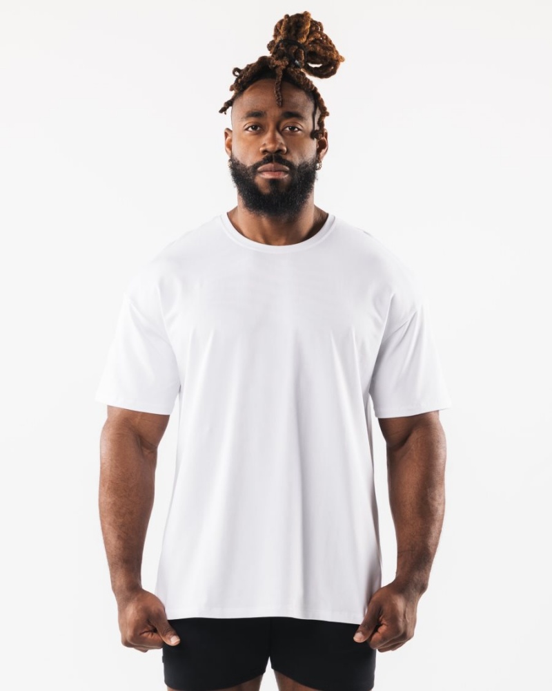 Men's Alphalete Collegiate Tee Shirts White | 0846-HKURL