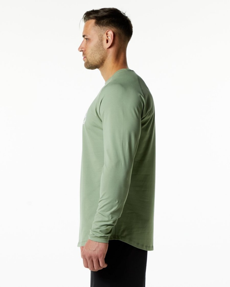 Men's Alphalete Dynasty LS Tee Shirts Sage | 4103-WXEVD