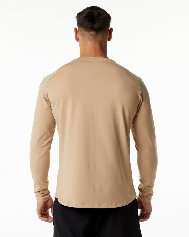 Men's Alphalete Dynasty LS Tee Shirts Taupe | 2147-HQNOS