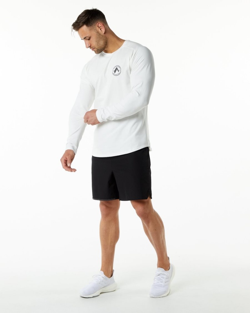 Men's Alphalete Dynasty LS Tee Shirts White | 2756-JKDYU