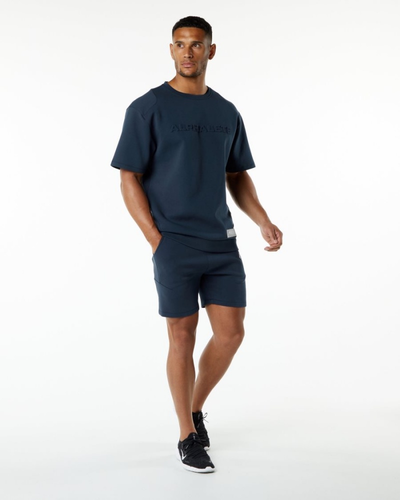 Men's Alphalete ELMTS Athletic Short 6" Shorts Harbor Navy | 9741-HBNYC