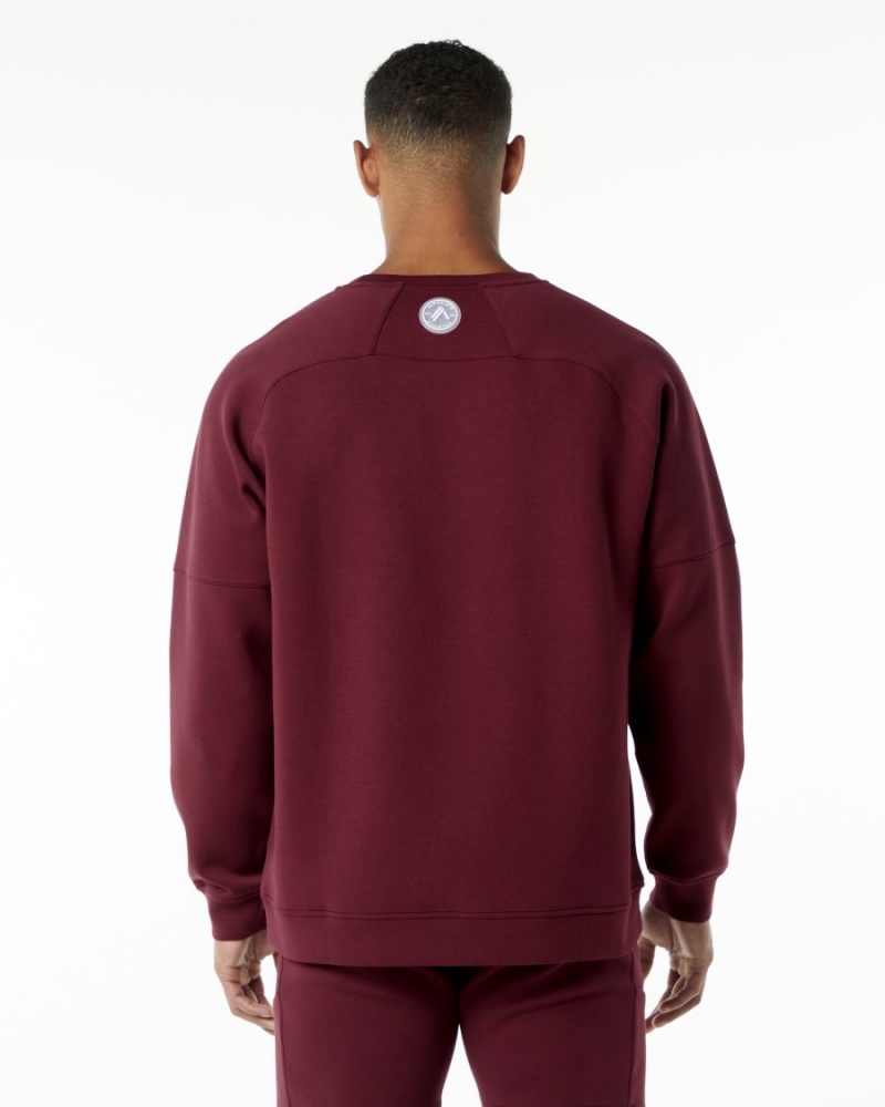 Men's Alphalete ELMTS Crewneck Sweater Jackets Burgundy | 2760-ORMZU