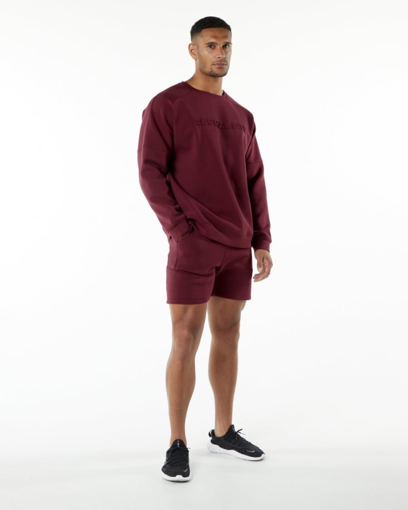 Men's Alphalete ELMTS Crewneck Sweater Jackets Burgundy | 2760-ORMZU