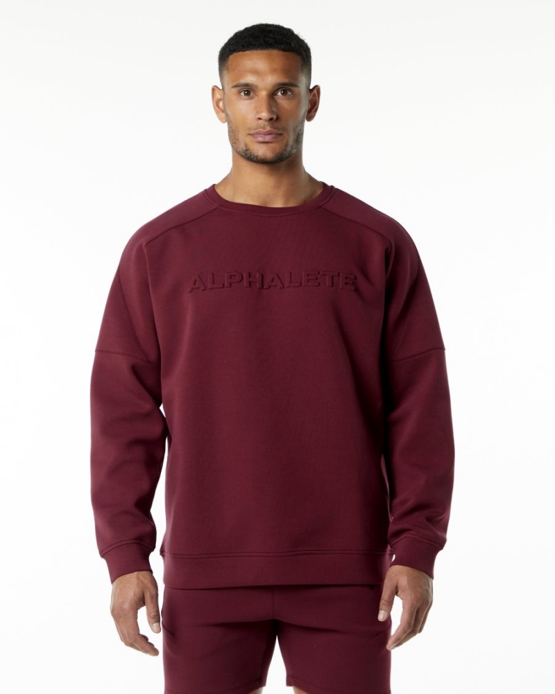 Men\'s Alphalete ELMTS Crewneck Sweater Jackets Burgundy | 2760-ORMZU