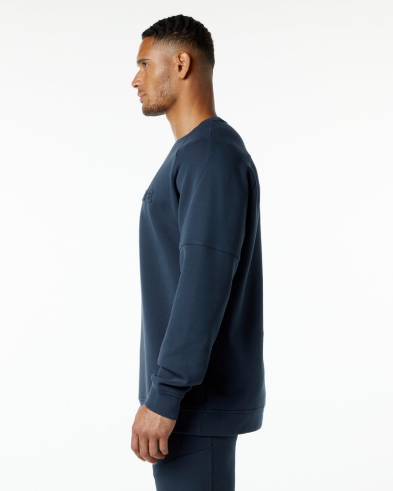 Men's Alphalete ELMTS Crewneck Sweater Jackets Harbor Navy | 9475-LGCFM