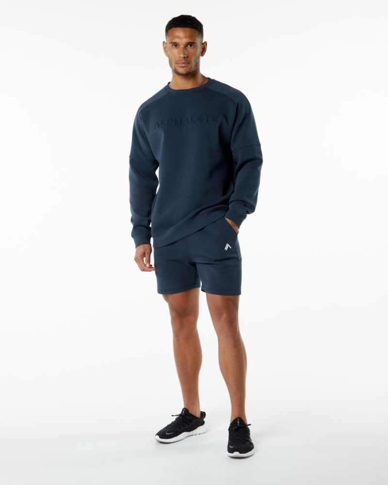 Men's Alphalete ELMTS Crewneck Sweater Jackets Harbor Navy | 9475-LGCFM