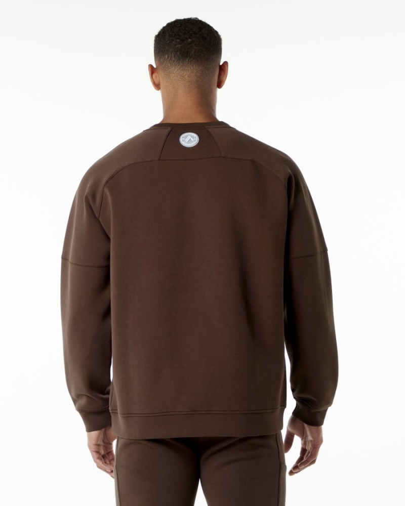 Men's Alphalete ELMTS Crewneck Sweater Jackets Fudge Brown | 5382-OTXAR