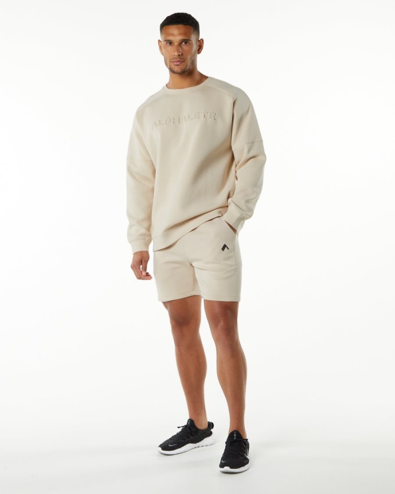 Men's Alphalete ELMTS Crewneck Sweater Jackets Vanilla | 4382-AFWJB