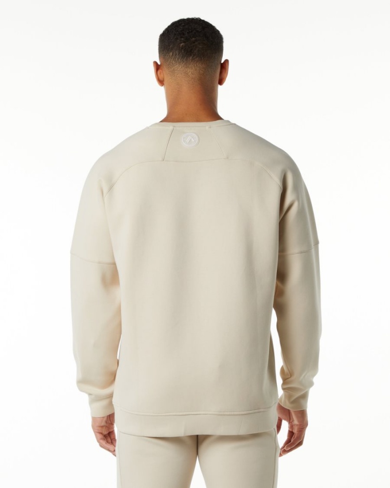 Men's Alphalete ELMTS Crewneck Sweater Jackets Vanilla | 4382-AFWJB