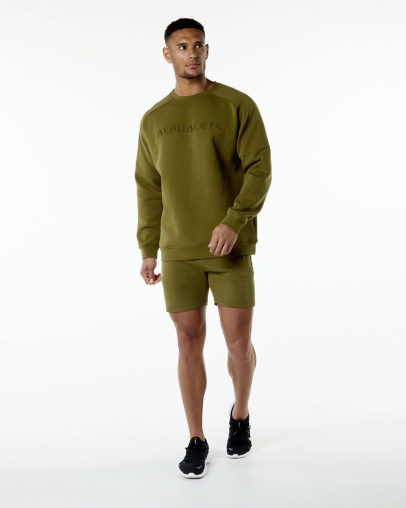 Men's Alphalete ELMTS Crewneck Sweater Jackets Moss | 9180-PTBGD