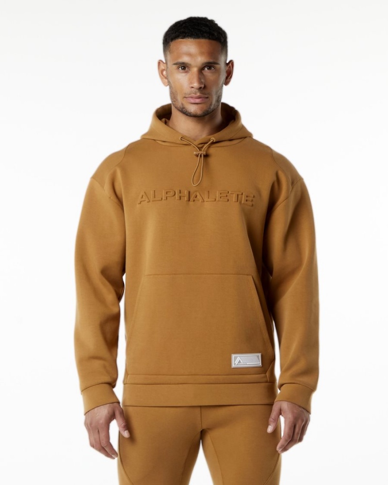 Men\'s Alphalete ELMTS Hoodie Hoodie Almond | 9807-EKALJ