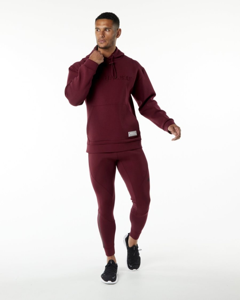 Men's Alphalete ELMTS Hoodie Hoodie Burgundy | 3967-NGQYT