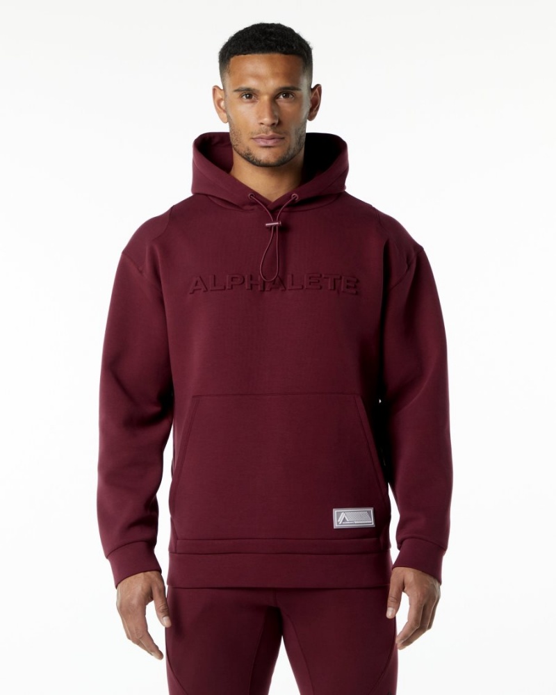 Men\'s Alphalete ELMTS Hoodie Hoodie Burgundy | 3967-NGQYT