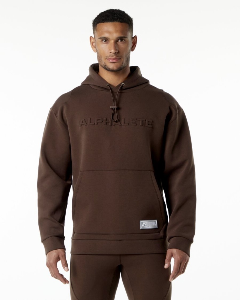 Men\'s Alphalete ELMTS Hoodie Hoodie Fudge Brown | 2174-FBHTE