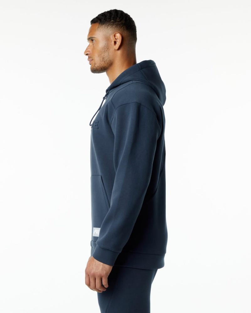 Men's Alphalete ELMTS Hoodie Hoodie Harbor Navy | 5812-ZOMCD