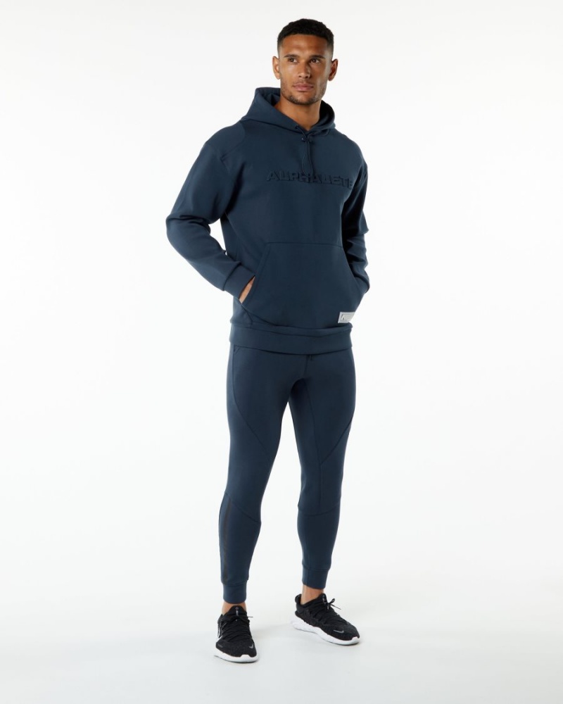 Men's Alphalete ELMTS Hoodie Hoodie Harbor Navy | 5812-ZOMCD