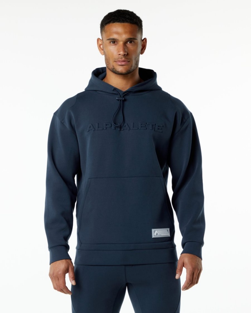 Men\'s Alphalete ELMTS Hoodie Hoodie Harbor Navy | 5812-ZOMCD