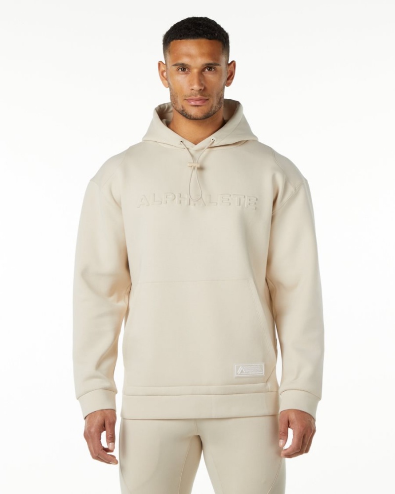 Men\'s Alphalete ELMTS Hoodie Hoodie Vanilla | 8972-UJGBE