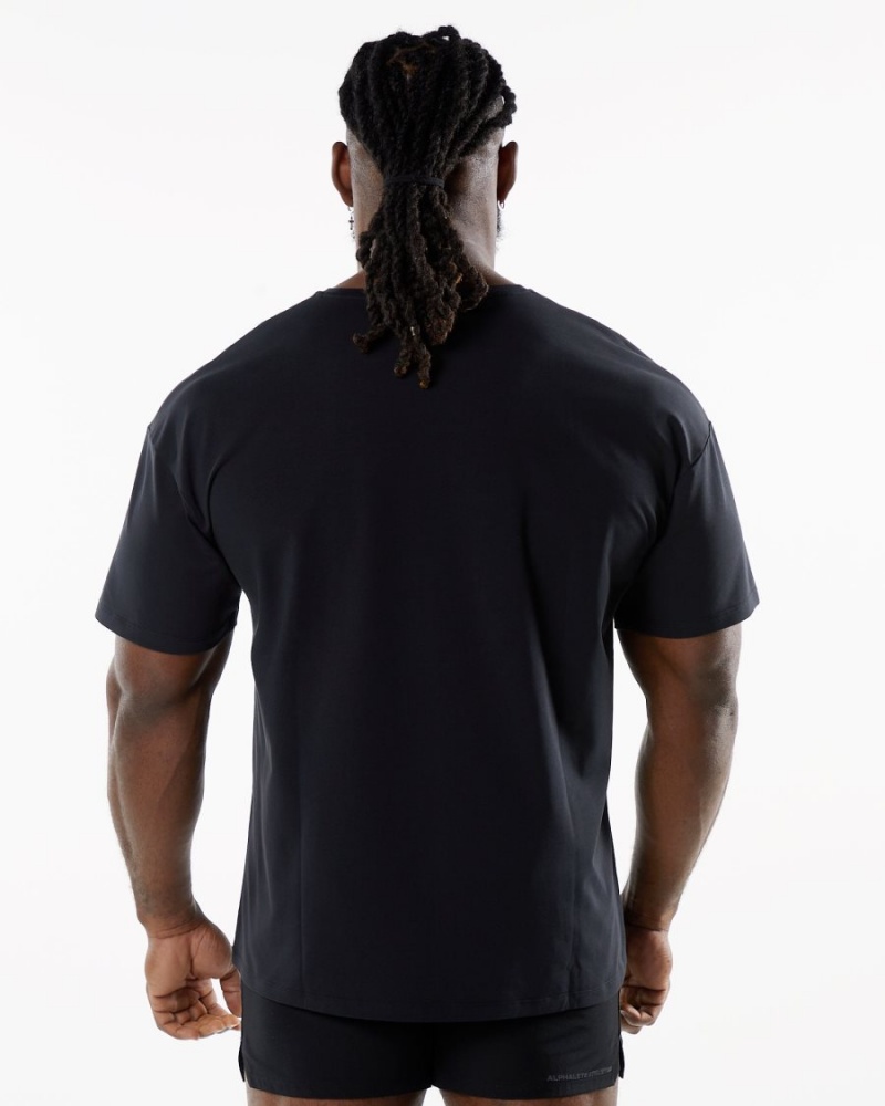 Men's Alphalete Emblem Tee Shirts Blackout | 3170-RUKYZ