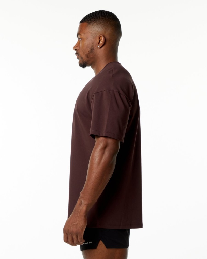 Men's Alphalete Emblem Tee Shirts Burgundy | 7826-CRSGY