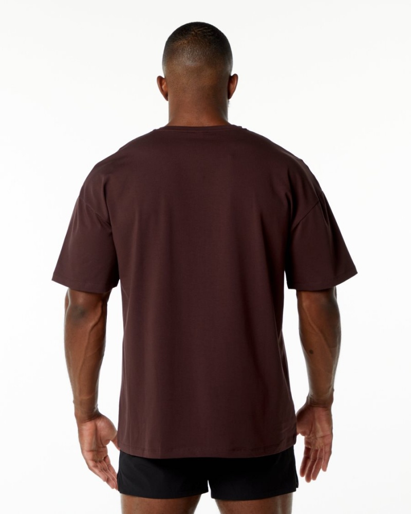 Men's Alphalete Emblem Tee Shirts Burgundy | 7826-CRSGY