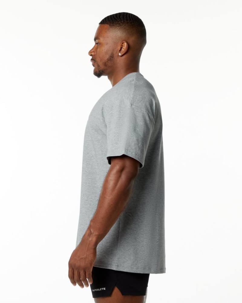 Men's Alphalete Emblem Tee Shirts Heather Grey | 7092-DPSHE