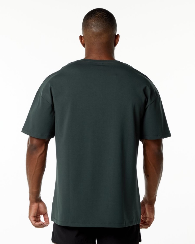 Men's Alphalete Emblem Tee Shirts Hunter Green | 6457-QJCPW